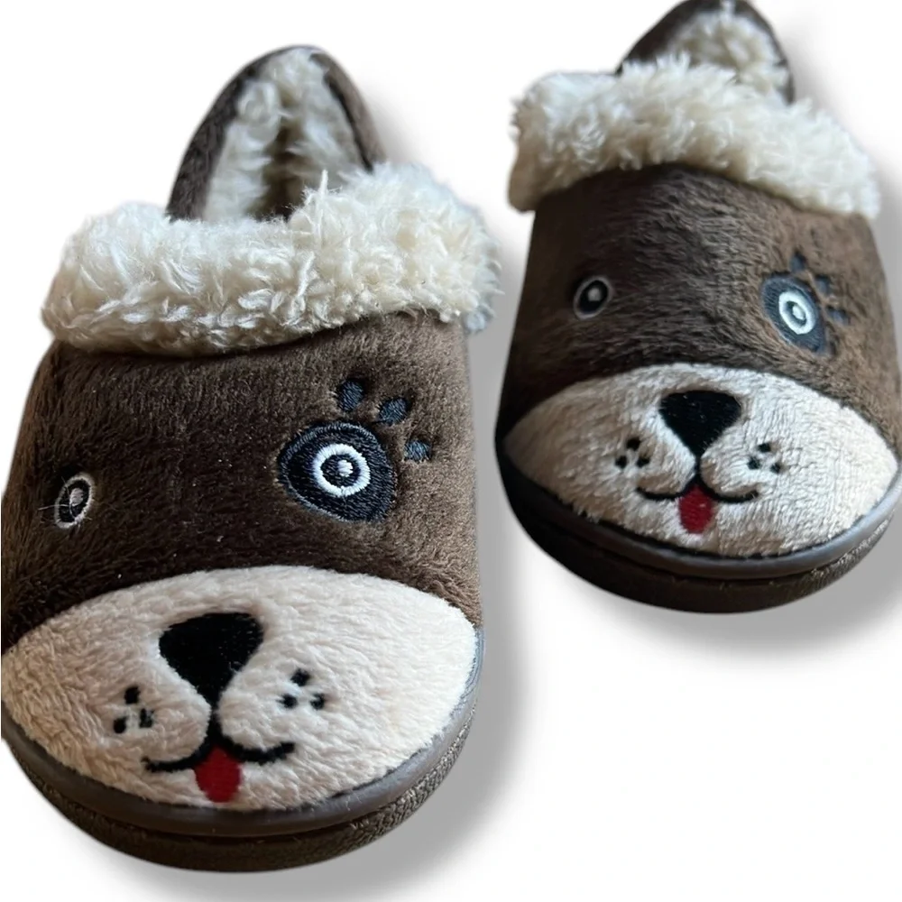2 Pairs- Wonder Nation Plush Puppy Dog Kids Toddler Size 5-6 Slippers